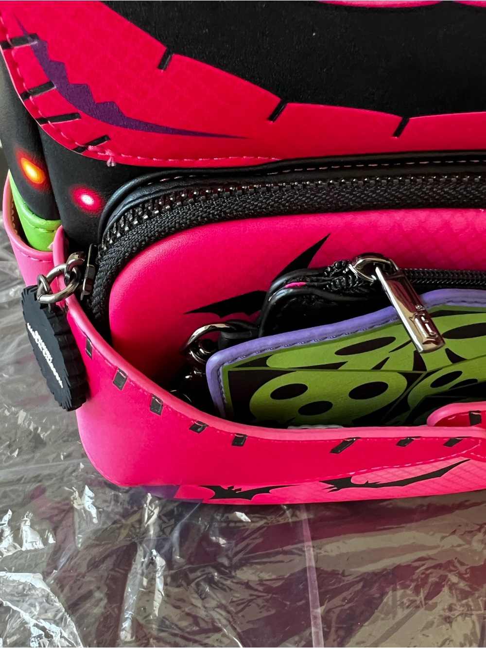 Loungefly NBC Oogie Boogie Pink Neon Backpack & Coin Pouch NWT *NYCC EXCLUSIVE!* - Picture 7 of 11